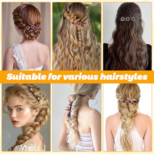 12PCS Pinzas para el cabello trenzadas con piedras de cristal brillantes para mujeres y niñas, pinzas para el cabello con diamantes de imitación, pinzas tipo pico de pato para cabello grueso y fino, accesorios para peinados miniatura 5