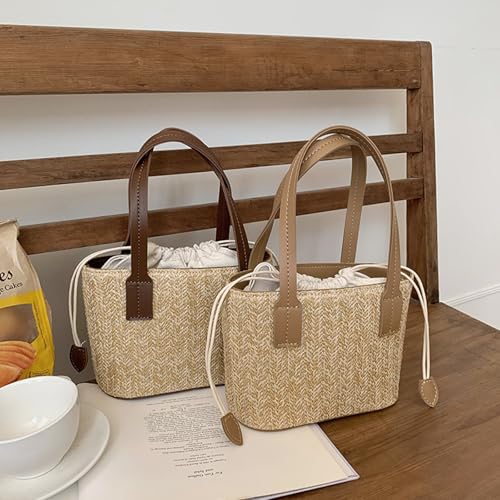 Image of Farcauo Cute Straw Fabric Tote Bag Purse for Women Y2k Purses Shoulder Handbag Straw Tote Bag