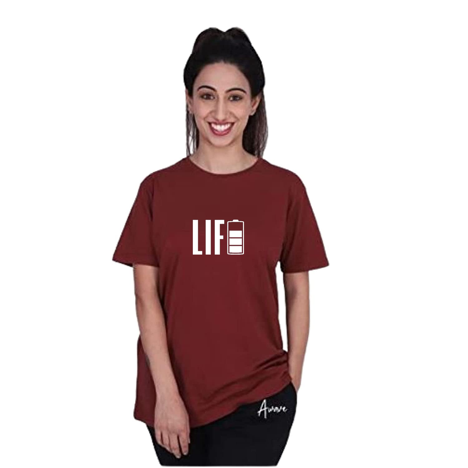 Shanti Clothing Oversized T-Shirt for Women, Pure Cotton Life Printed Round Neck Half Sleeves Casual Loose Baggy Tees Drop Shoulder Boyfriend Tshirt Women - SC31