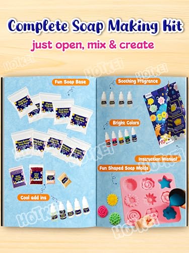 Image of HOTKEI Soap Making Kit for Kids 8+ Years | 10 Premium Soap Bases with Fun Mould, Colors, Fragrances & Accessories | DIY Creative Gift Kit for Girls and Boys