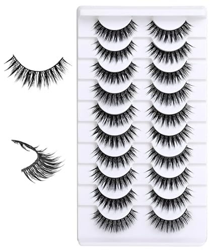 10 Pairs Eye Lashes for Women, False Lashes, False Eyelashes, Natural-Looking Voluminous Lashes, Easy Application, Reusable Case