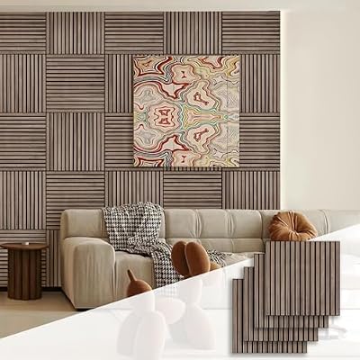 4 Pack Wood Slat Wall Panels?23.6"×23.6" Acoustic Panel for Wall,Natural Wood Veneer,Walnut