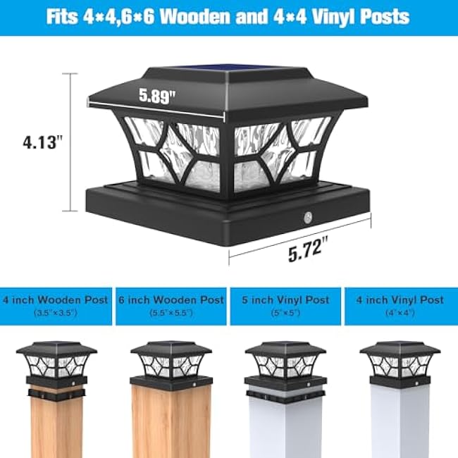 VOLISUN Solar Post Cap Lights Fence Cap Lights Solar Deck Post Light 4x4 Black Cool/Warm 4Pack
