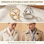 2PCS Women Silk Scarf Rings Three Ring Buckle Scarf Clip Holder Modern Simple Jewelry Accessory for Silk Scarves Wraps (Gold+Silver 0.78inch)