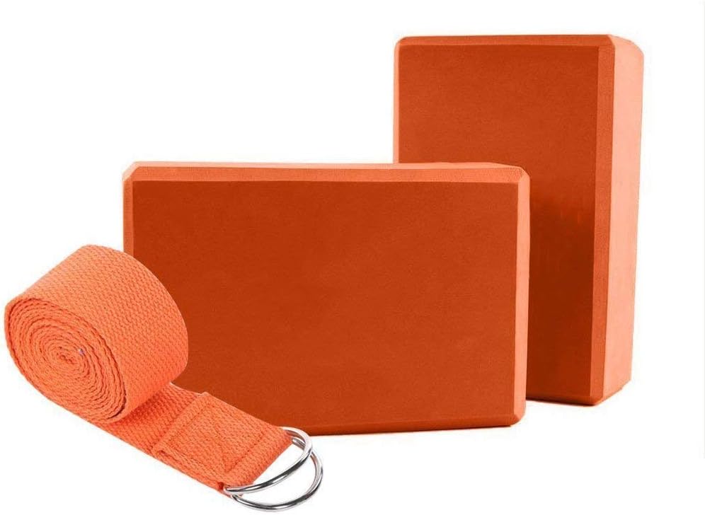 High Density EVA Foam Yoga Block with Yoga Belt to Support and Deepen Poses | Improve Strength and Aid Balance and Flexibility - (2 Pieces)