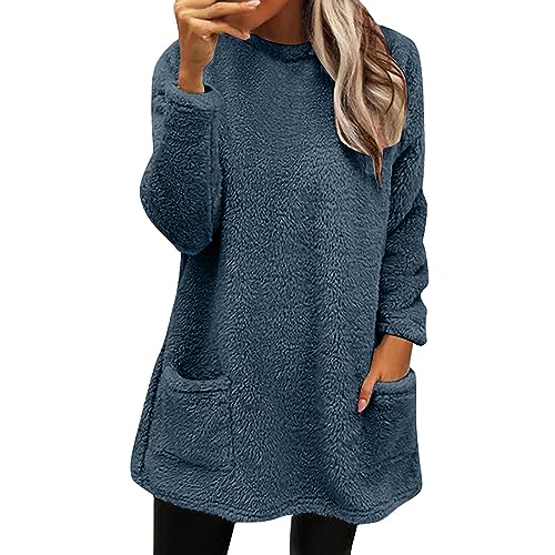 Generisch Fleece Pullover Für Damen Pullover Winter Sweatshirt Herbst Pulli Elegant Teddy Fleecepullover Oberteile Warme Kuschel Winterpullover Oversized Warme Winter Damen