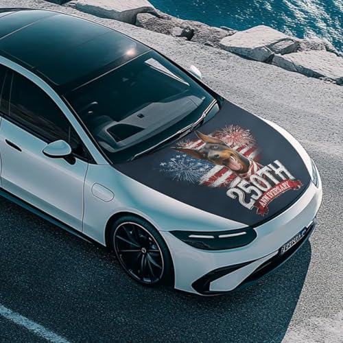 Image of Doberman Dog USA 250th Anniversary Print Car Hood Cover, Portable Car Bonnet Banner All-Season Engine Cover, Outdoor Indoor Foldable Protective Covers, Universal for SUV Van