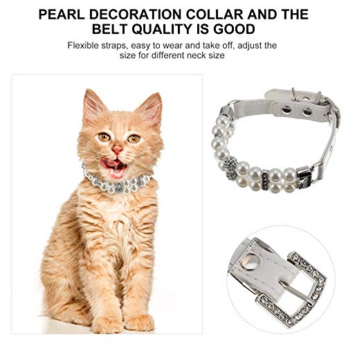 TEHAUX Coleiras de pérolas de cão e gato moda ajustável colar de couro para animais de estimação com