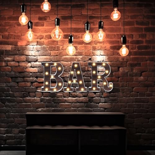 Image of BAR Light Up Letters, Vintage Illuminated Marquee Sign Lights for Home Bar Wall Table Decorations Accessories