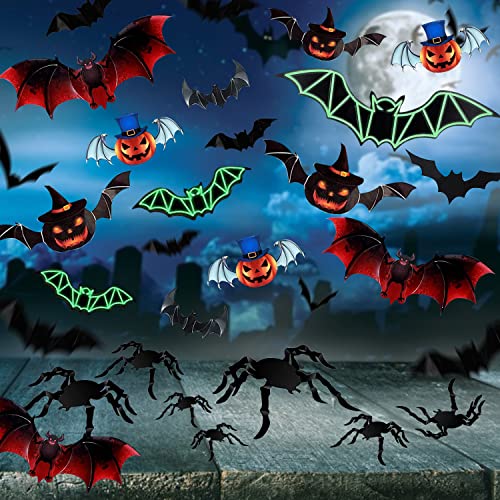Halloween 3D Pegatinas de Murciélagos, Fyvadio DIY Halloween Pegatinas, Calabaza Murciélago, Fluorescentes Murciélago, Pegatina de Murciélagos DIY para Decoraciones de Halloween Cover