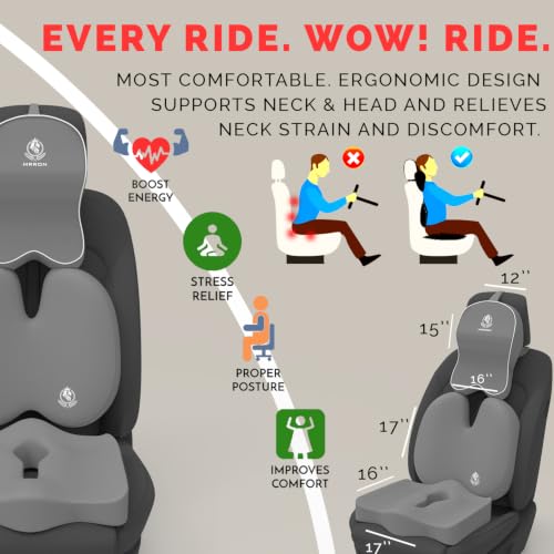 Image of MRRON Memory Foam Posture Corrector Car Seat Cushions Combo | Orthopedic Backrest, Coccyx Cushion & Neckrest | Ergonomic Lumbar Comfort Seat Cushion | (Grey, Backpro)
