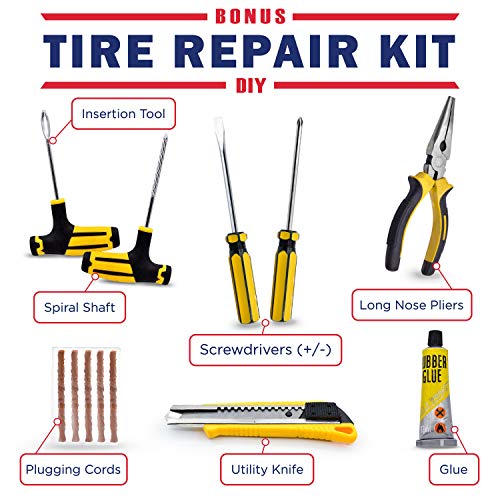 Image of Tire Inflator Portable Air Compressor - 12V DC Air Pump for Car Tires, 150 PSI Electric Air Pump with Tyre Pressure Gauge - Corded Yellow by WE LOVE TO DRIVE