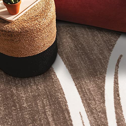 Rugshop Modern Wavy Circles Design 6' 6" (6' 6" Diameter) Brown