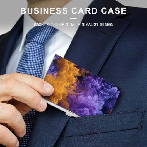 Colorful Smoke Purple Orange Business Card Holder, Pocket Slim Portable Metal Business Card Case for Women Men3