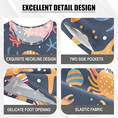 ALAZA Colorful Crab Seashell Starfish Blue Pajamas Short Sleeve 2 Piece Sleepwear Top and Bottom Pajama Set Unisex4