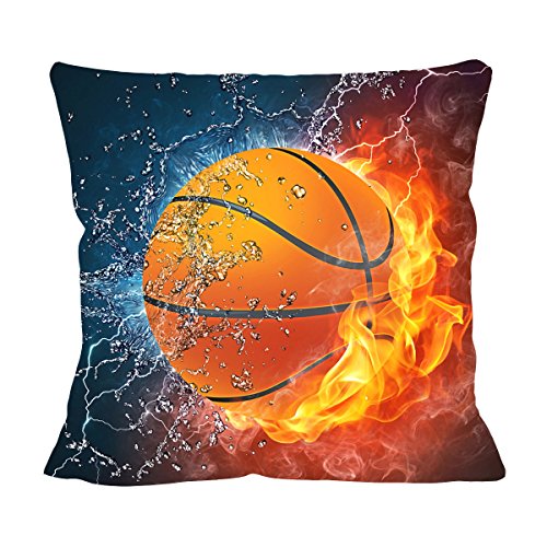 VIPbuy Home Décor Super Soft Short Plush Square Throw Pillow Case Sofa Cushion Cover with Invisible Zipper- 18 x 18 inches -No Insert- Basketball Theme