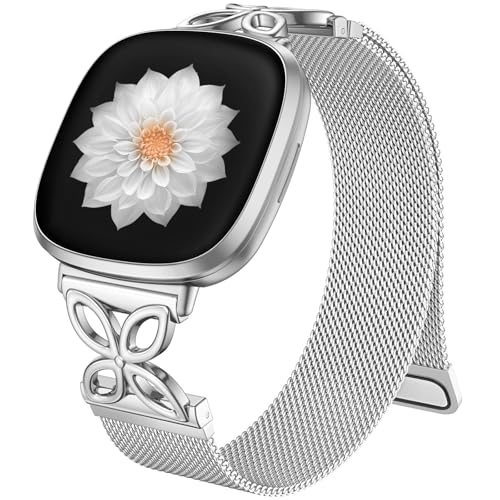 JKD Floral Shape Metal Band Compatible with Fitbit Versa 4 Bands for Women Men/Fitbit Sense 2 Bands...