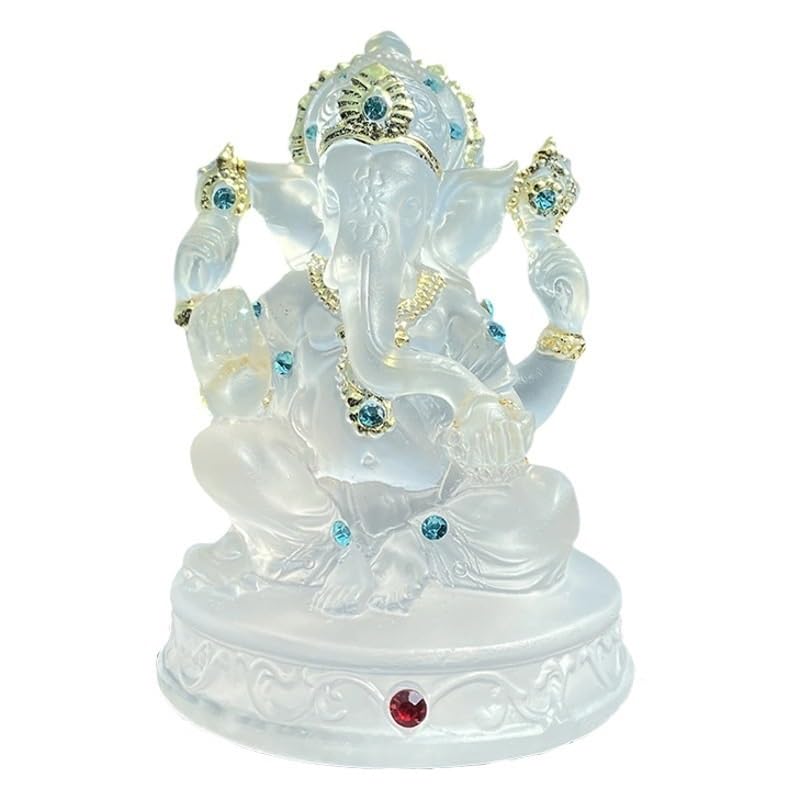 Statue Ganesha idee cadeau spirituel figurine elephant translucide dore pour proche et famille