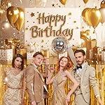 Tiamon Gold Happy Birthday Backdrop Banner White and Gold Background for Women Glitter Star and Balloon Photography Backdrop for Birthday Table Wall Decoration Party Supplies 72.8 x 43.3 Inch - Image 5