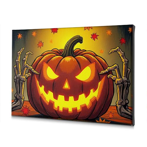 Toile Jack-O'-Lantern Halloween : tableau mains squelettiques salon 30x40
