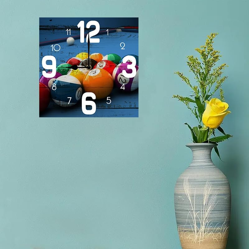 Miniatura 6 de Reloj de pared con bola de billar de 10 pulgadas, silencioso, sin tictac, funciona con pilas, para el hogar, sala de estar, lavandería, cocina,