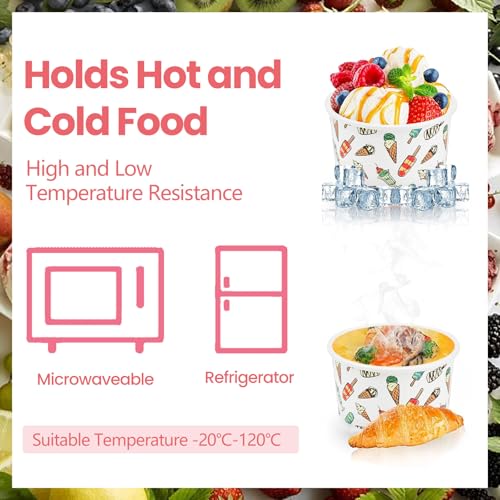 Kleemeiero 50 Stück Eisbecher aus Papier Mit 50 Stück Löffel 125ml Einweg-Kuchenbecher Eisschalen Pappe Pappschalen Dessertbechers für EIS, Dessert, Fingerfood, Joghurt 4