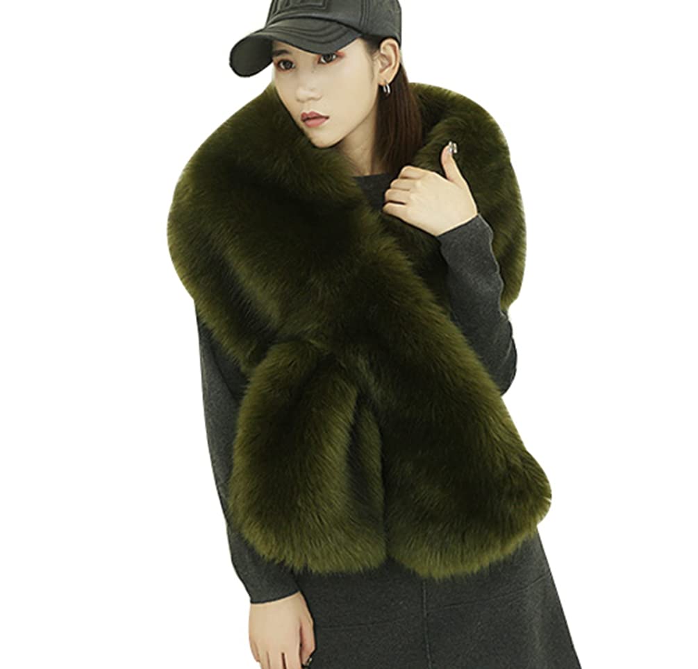 PengGengA Faux Fur Shawls for Women Warm Long Shrug Wraps Plain Wedding Cape for Bridal & Bridesmaid (Army Green, One Size)