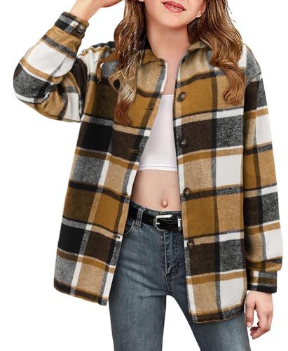 Girls Plaid Button Down Shirts Western Shirts Kids Long Sleeve Casual Collared Blouses 3-14Y