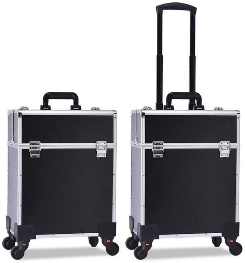 Adson Professional Beauty Makeup Cosmetic Aluminium Vanity Trolley Train case (Carbon channal Diamond Black)