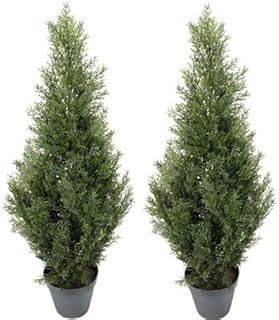 TWO Pre-potted 3' Artificial Cedar Topiary Outdoor Indoor Tree