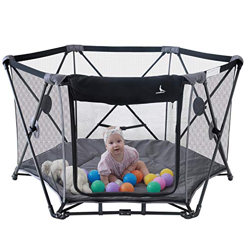 LuckyDove Portable Playard for Innfants and Toddlers, Baby Play Pen Indoor and Outdoor with Carrying Bag and Mattress,Washable,6 Panel,Easily Fold 53