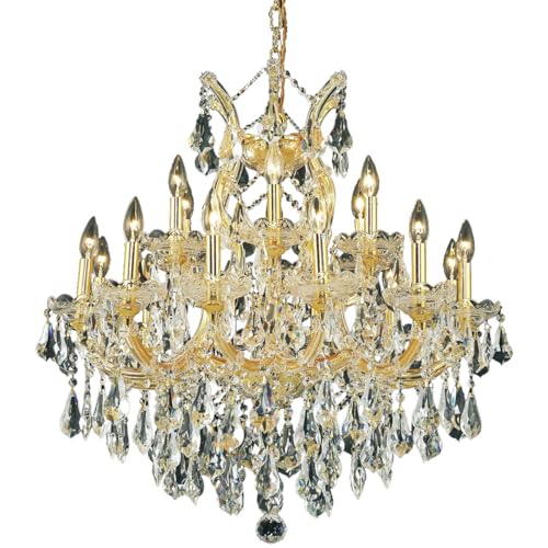 Elegant Lighting 2801D30G/RC Royal Cut Clear Crystal Maria Theresa 19-Light, Three-Tier Crystal Chandelier, Finished in Gold with Clear Crystals, 30" x 28"