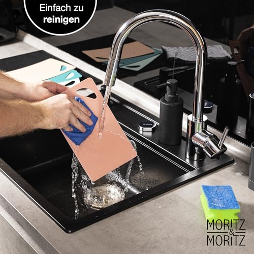 Foto von Moritz & Moritz 4X Flexibles Schneidebrett Kunststoff Dünn - Schneidebretter je 25 x 14,5 cm - Frühstücksbrettchen - Schneidebrett Flexibel - Für sicheres Schneiden mit Grifföffnung