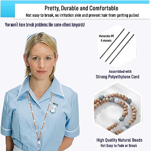 Image of Teacher Lanyard Lanyards for ID Badges Keys Women Wood Silicone Beaded Lanyard with ID Holder Work Jewelry