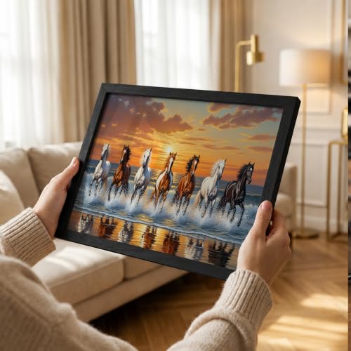 Image of Suneree 7 Horse Vastu Wall Painting (Landscape Collection) (Natural, Design 24, 48L x 33W cm)