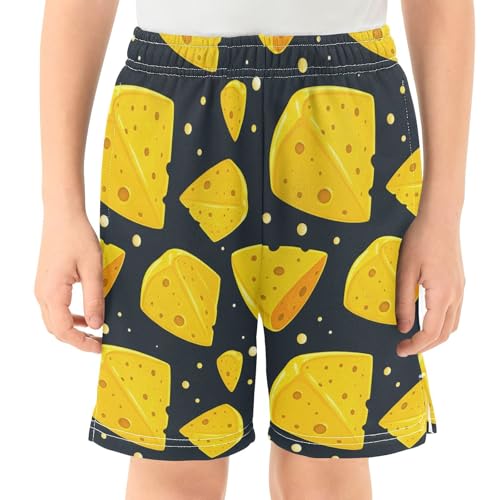 Cheese Slices Athletic Shorts with Zipper Pockets, Youth Boys Athletic Running Shorts for Summer2