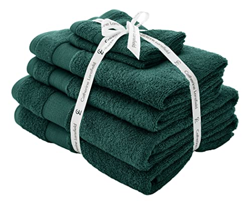 Catherine Lansfield Juego de 6 Toallas de algodón Antibacteriano, Suave y Absorbente, Color Verde Bosque