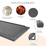 GFTIME Żeliwna płyta grillowa, dwustronna, do piekarnika, kuchenki i grilla, na płytę indukcyjną, żeliwny grill kuchenny i patelnia grillowa 2 w 1, 36,8 x 23,8 cm