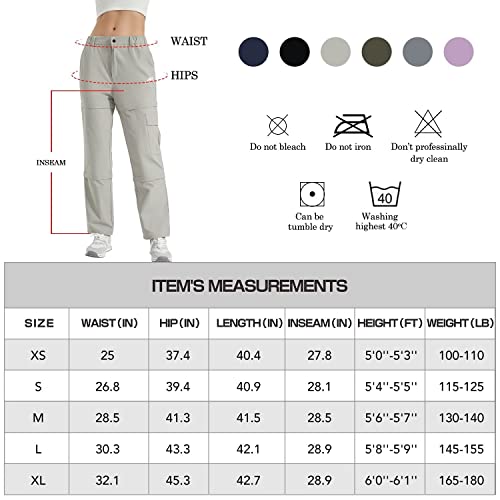 Monster Valley Women's Hiking Pants Stretch Convertible Zip-Off Quick-Dry Lightweight Outdoor Travel Safari Cargo Pants, Grey, Large #TOP5