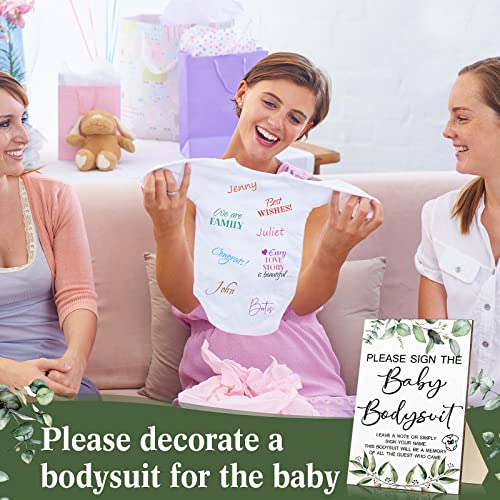 Qunclay 12 Pcs Baby Bodysuit Baby Shower Game Include 1 Game Wooden Bodysuit Sign Tabletop Decor 1 White Blank Newborn Bodysuit 10 Fabric Marker For Baby Shower Gender Reveal Party thumb #5