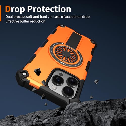 Coque iPhone 16 Pro Max antichoc orange avec support métal intégré et MagSafe