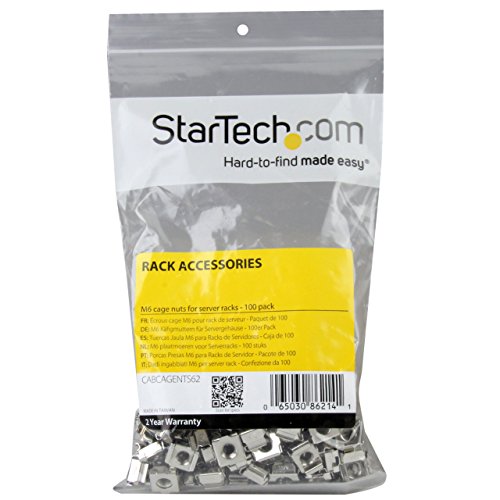 Image of StarTech 100-Pack M6 Cage Nuts and Installation Tool for 19 inch or 10 inch Server Racks, Cabinets and Enclosures, Silver - TAA