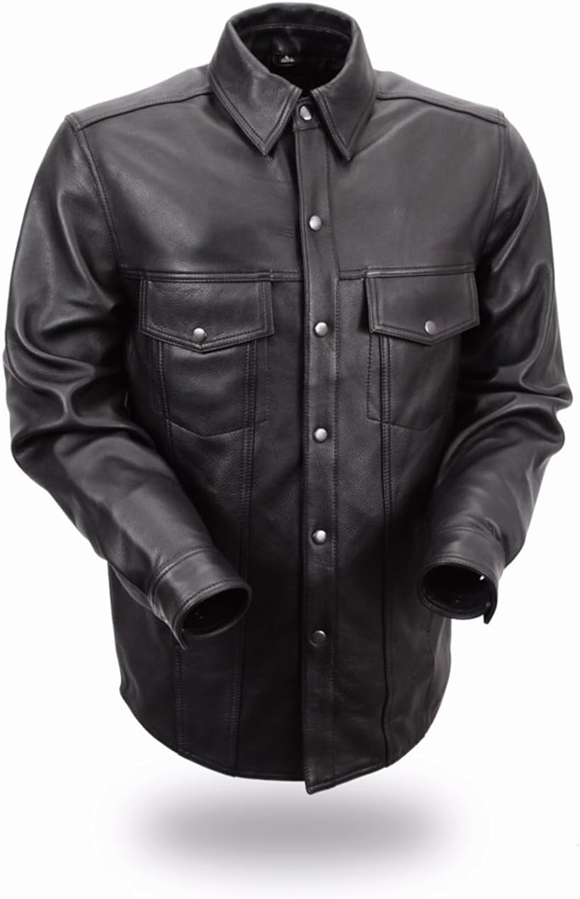First Mfg Co - Milestone - Men's Motorcycle Biker Riding Black Leather Shirt