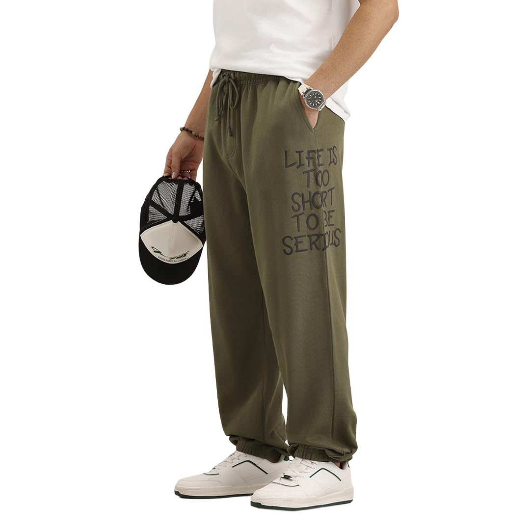 WROGN Men's Cotton Blend Joggers | Solid Street Design | Oversized Fit in neutral
