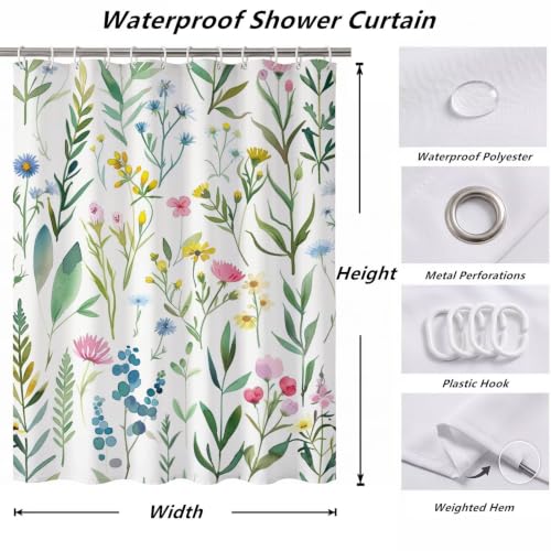 Rideau de douche 180x220cm fleurs sauvages en polyester imperméable