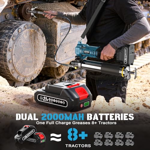 ZUYIYI Electric Grease Gun, 12000PSI Cordless Grease Gun with 2×2.0Ah Batteries, Brushless Motor, 39.4" Hose, 90° Swivel Coupler & LED Light for Truck, Construction, Farm by ZUYIYI - Image 3