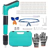 [Upgraded] Concrete Nail Gun Kits with 50pcs Round Nails,5 Speed Adjustable Manual Steel Nail Gun Tool,Wall Fastening Power Tool, Portable Nail Shooting Machine for Ceiling Wire Slotting (Blue)
