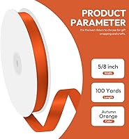 Vista 2 de Cinta de satén de 5/8" x 100 yardas - Cinta de seda naranja otoñal con carrete - Ideal para envolver regalos, ramos florales, manualidades