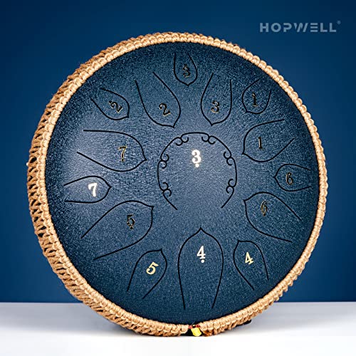 Image of HOPWELL Steel Tongue Drum - 15 Note 12 Inch Tongue Drums - Percussion Instruments - Hand Pan Drum with Music Book, Drum Mallets and Carry Bag, D Major, Navy Blue