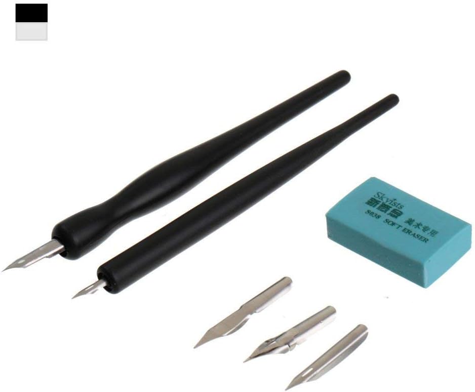 worison Cartoon Comic Dip Pen Set Calligraphy Pen With 5 Nibs&Eraser,Black